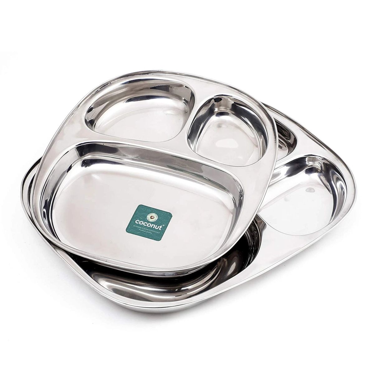 Coconut Stainless Steel Small Dinner Plates wiith 2 Partitioned(Heavy